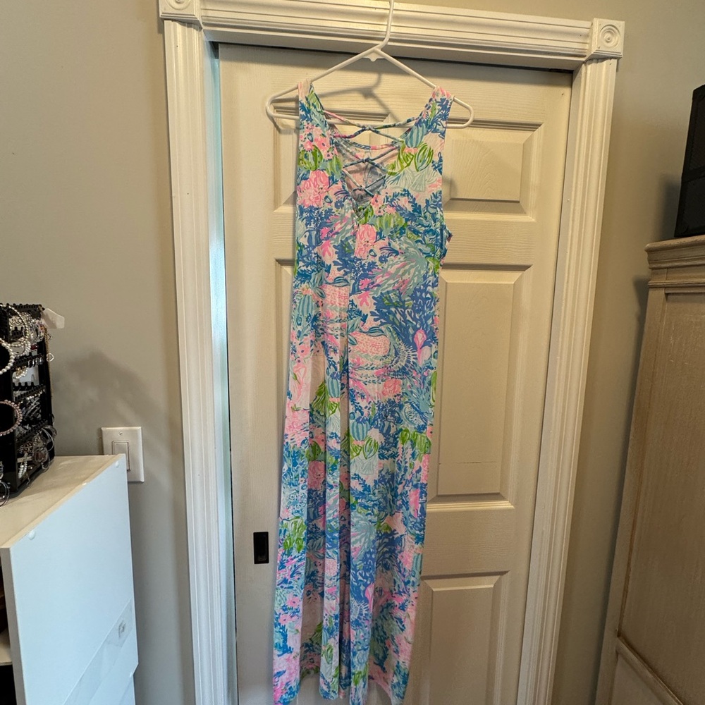 Lilly Pulitzer Blue and Pink Maxi Dress
